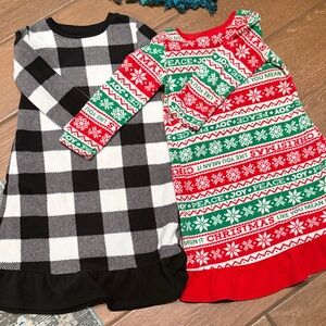 Kids Holiday Knit Nightgown Pajamas - Red/Green & Black/White